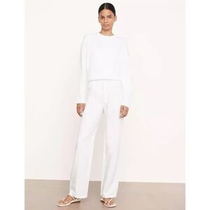 Vince High Waist Linen Washed Casual Straight Wide Leg Pants Off White Plus 14